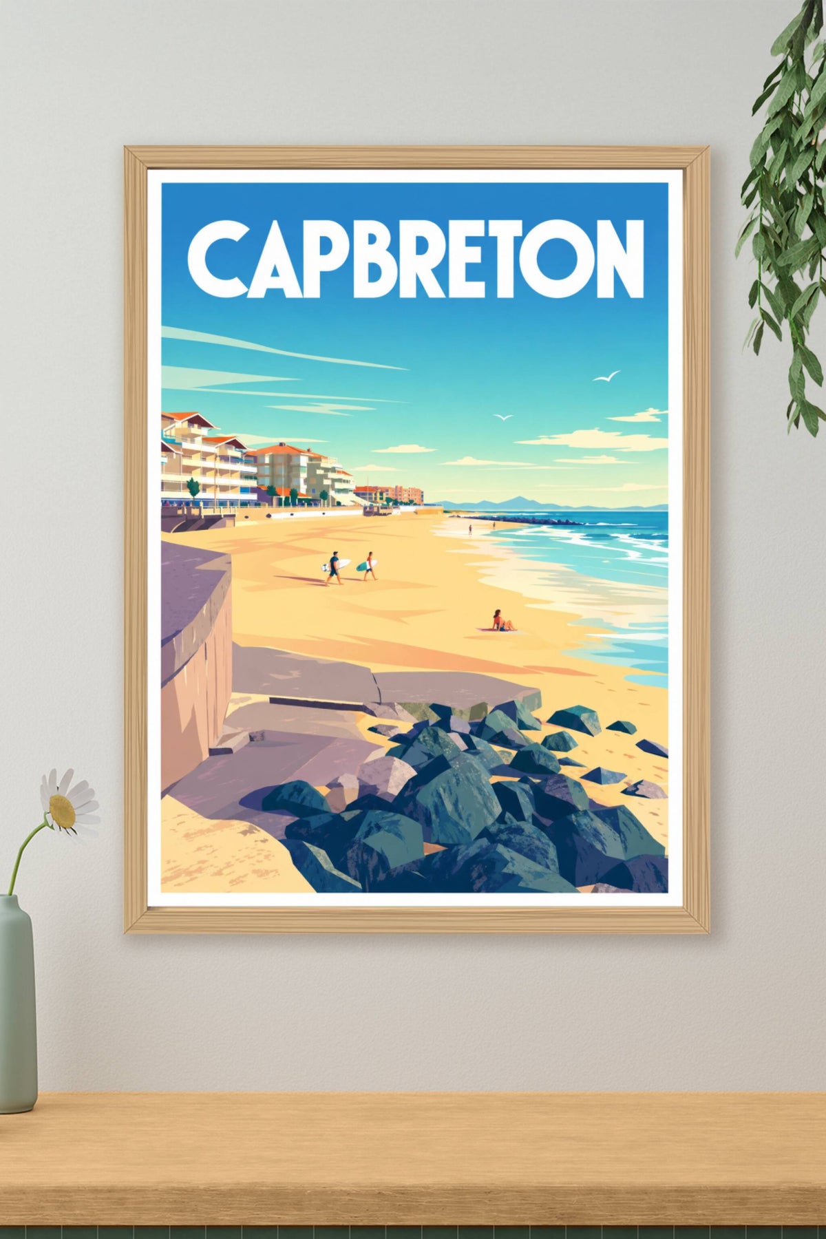 Affiche de Capbreton, poster plage et surfeurs