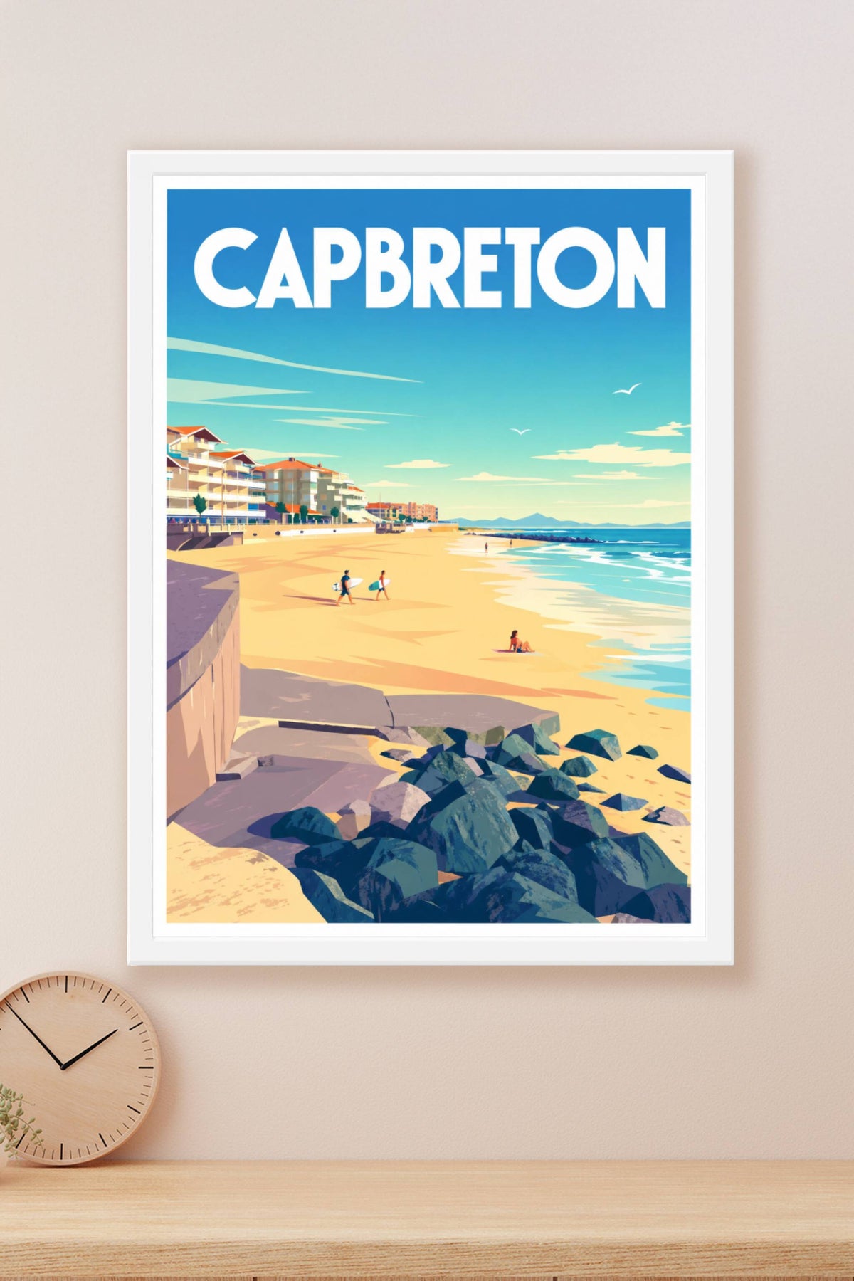 Affiche de Capbreton, poster plage et surfeurs