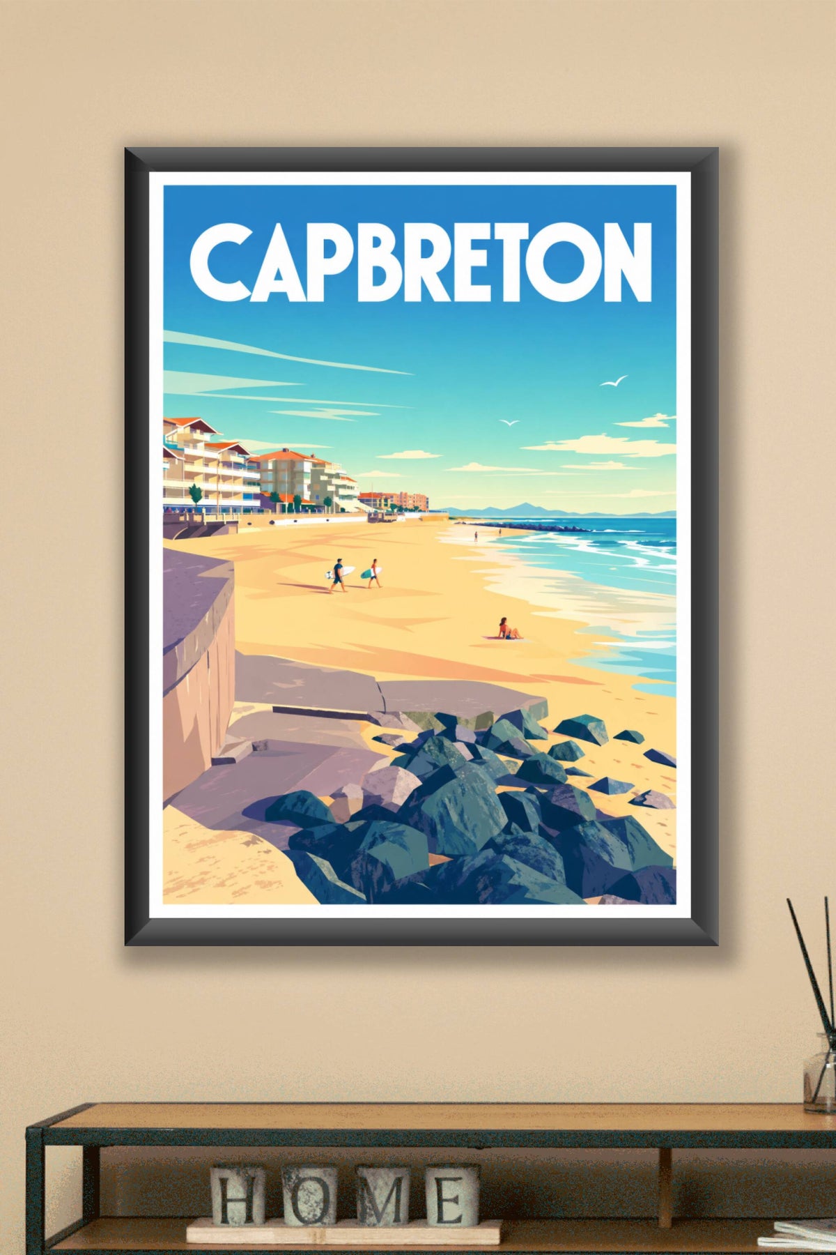 Affiche de Capbreton, poster plage et surfeurs