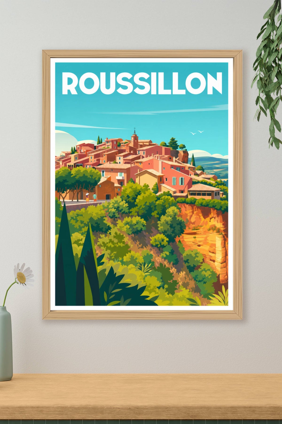 Affiche Roussillon, poster village ocre