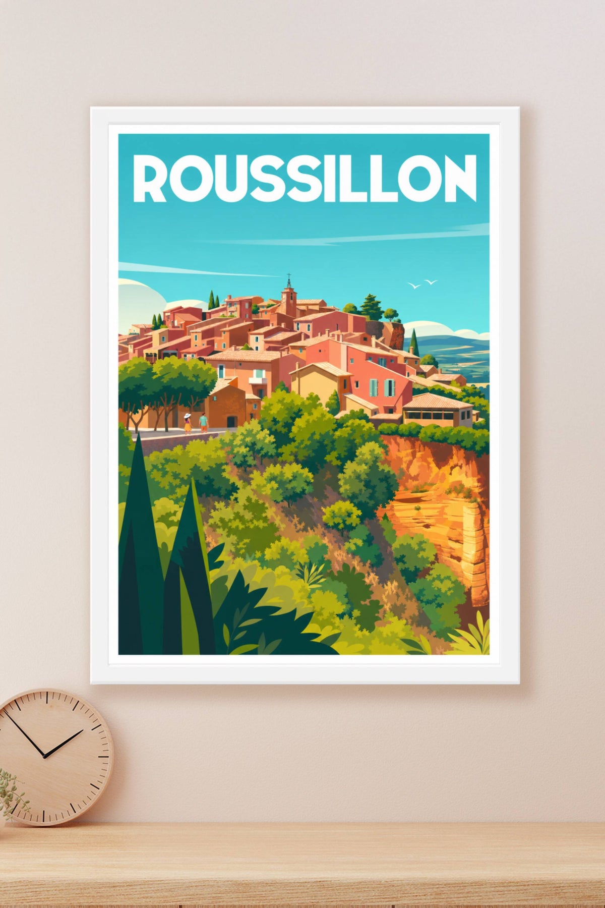 Affiche Roussillon, poster village ocre