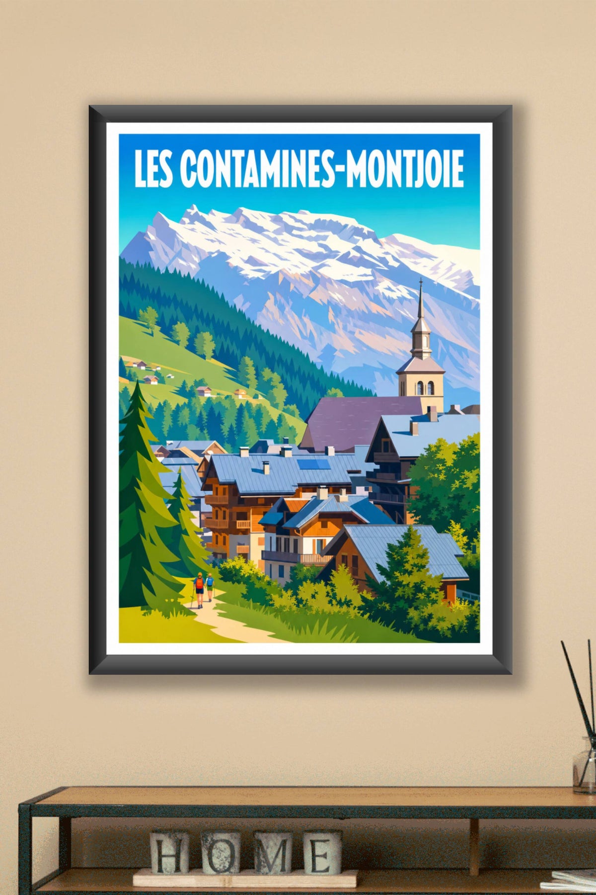 Affiche des Contamines-Montjoie, poster village des Alpes