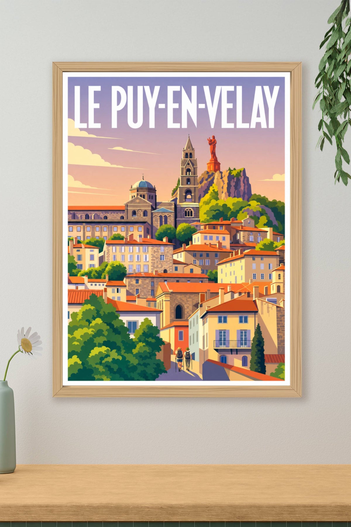 Affiche du Puy-en-Velay, poster avec statue rouge