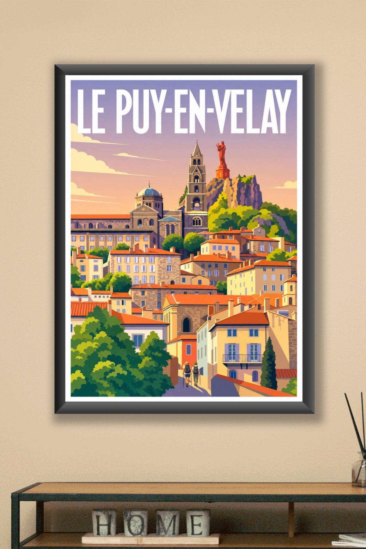 Affiche du Puy-en-Velay, poster avec statue rouge