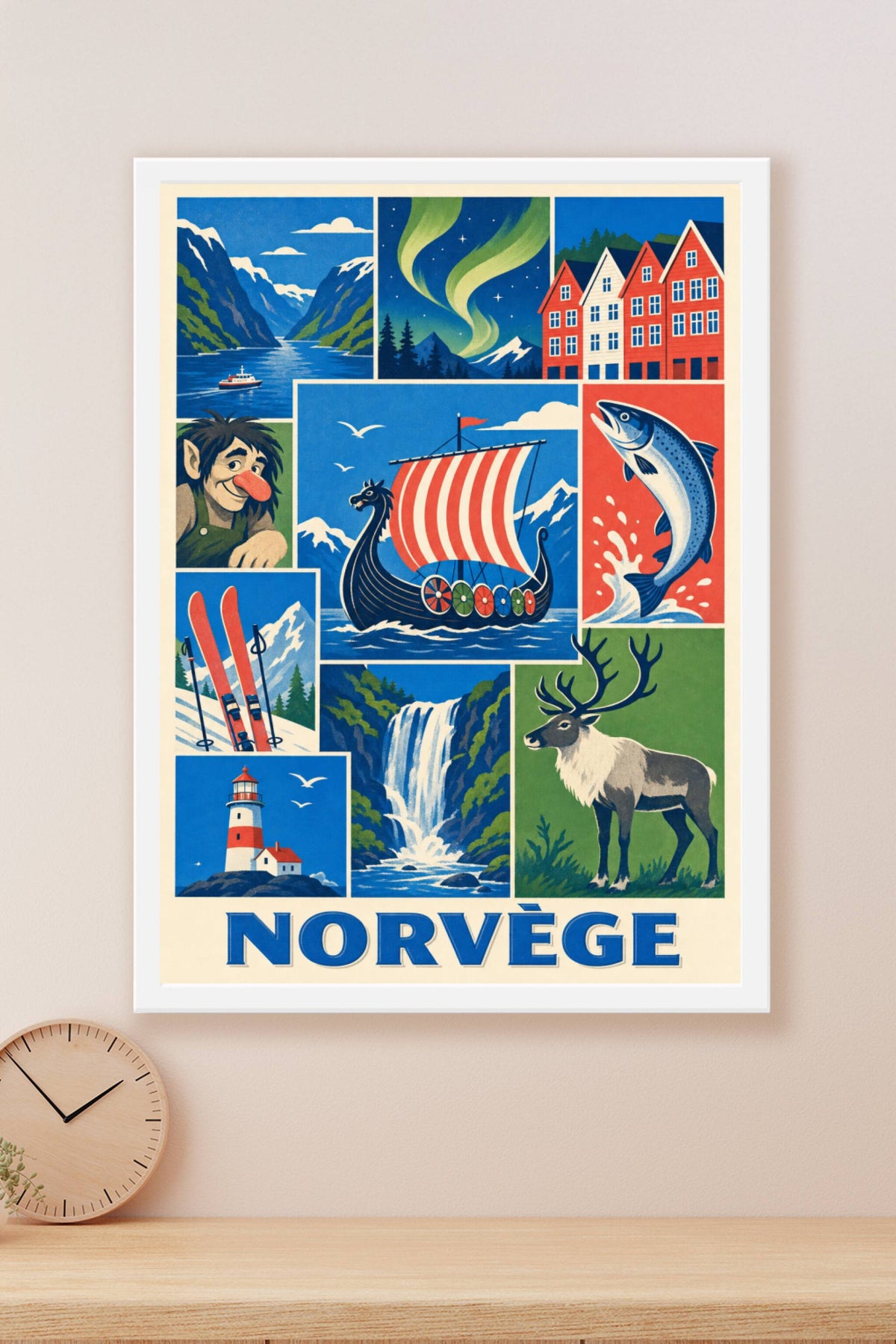 Affiche de Norvège, poster drakkar et fjords