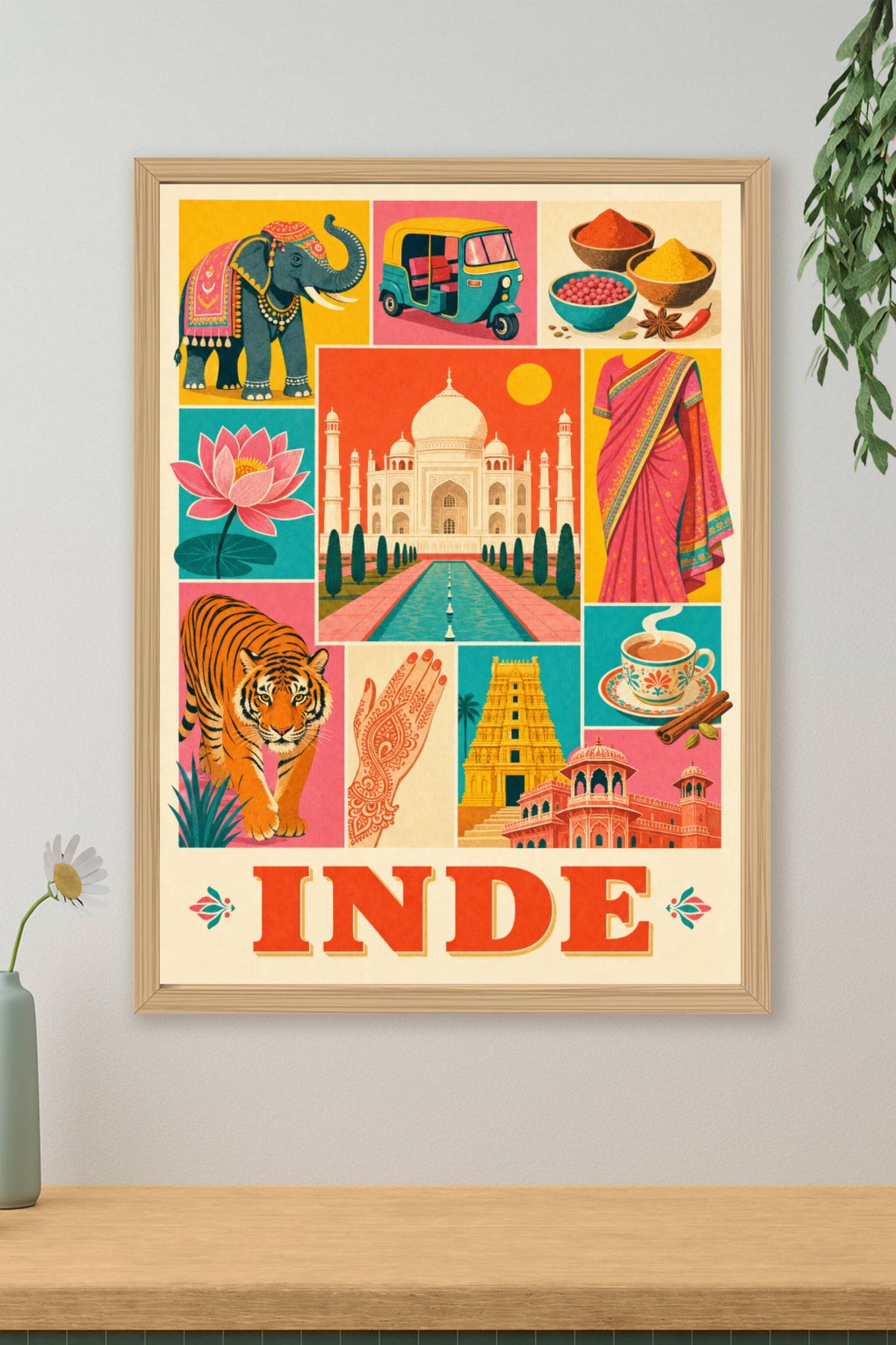 Poster de l'Inde, illustration Taj Mahal