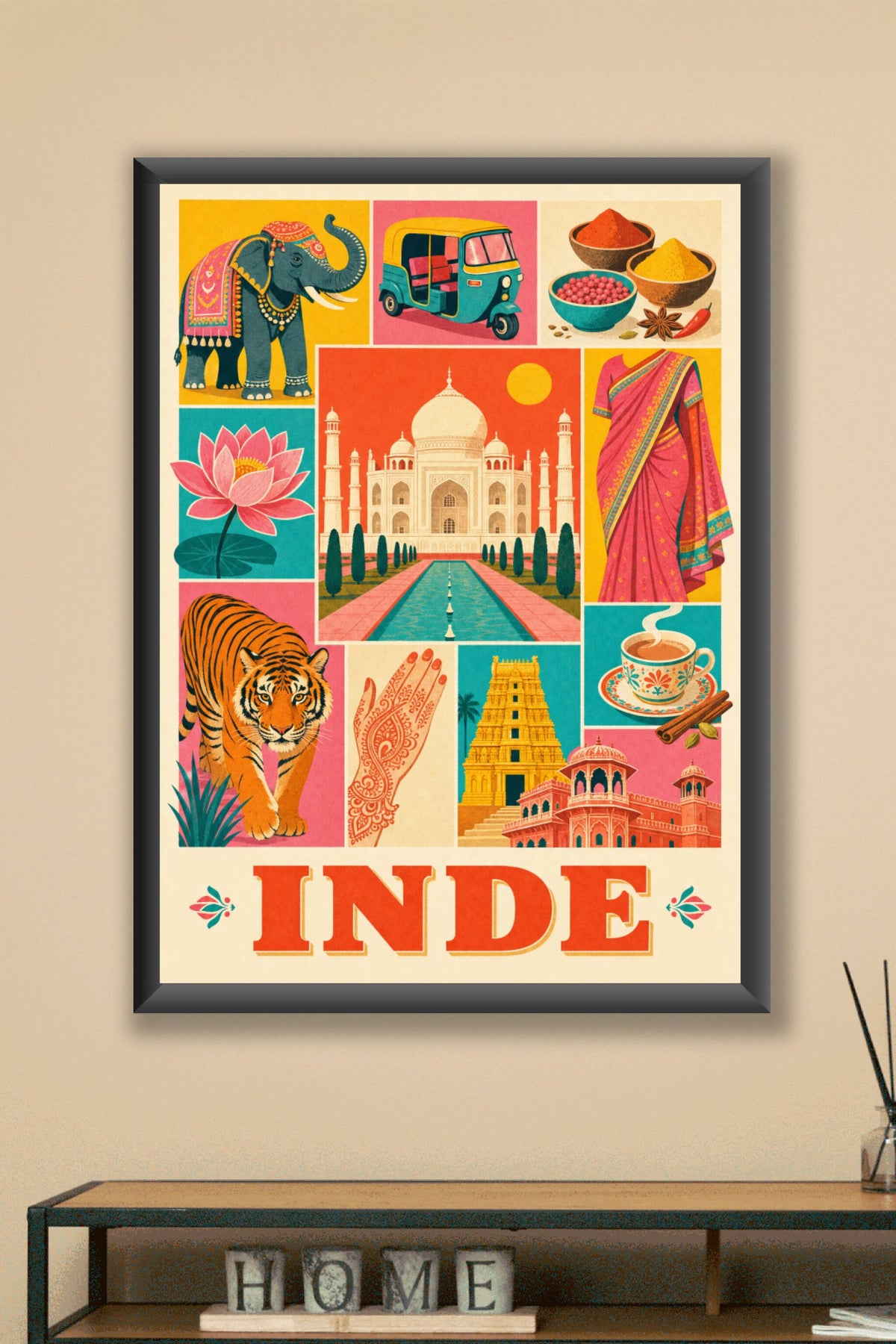 Poster de l'Inde, illustration Taj Mahal