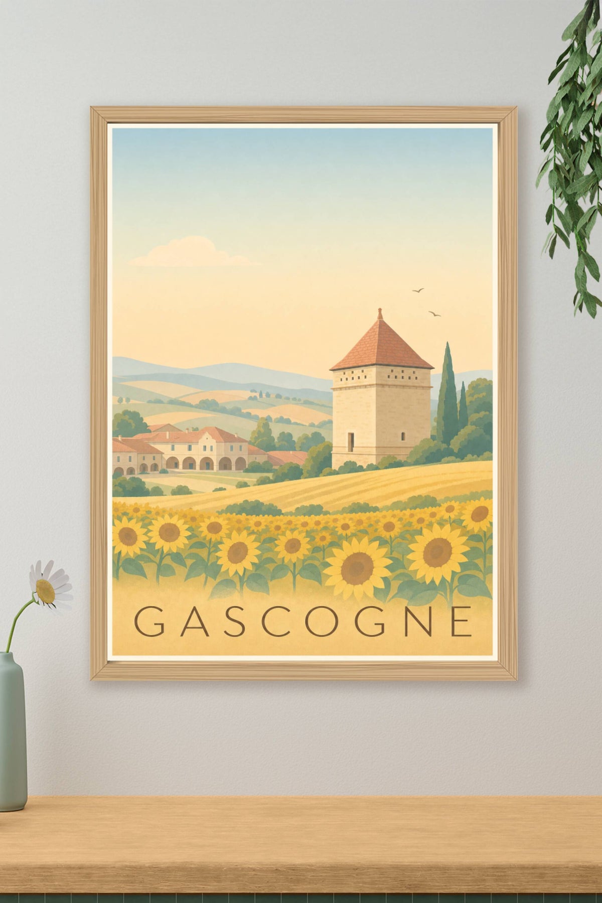 Affiche de Gascogne, poster tour et tournesols