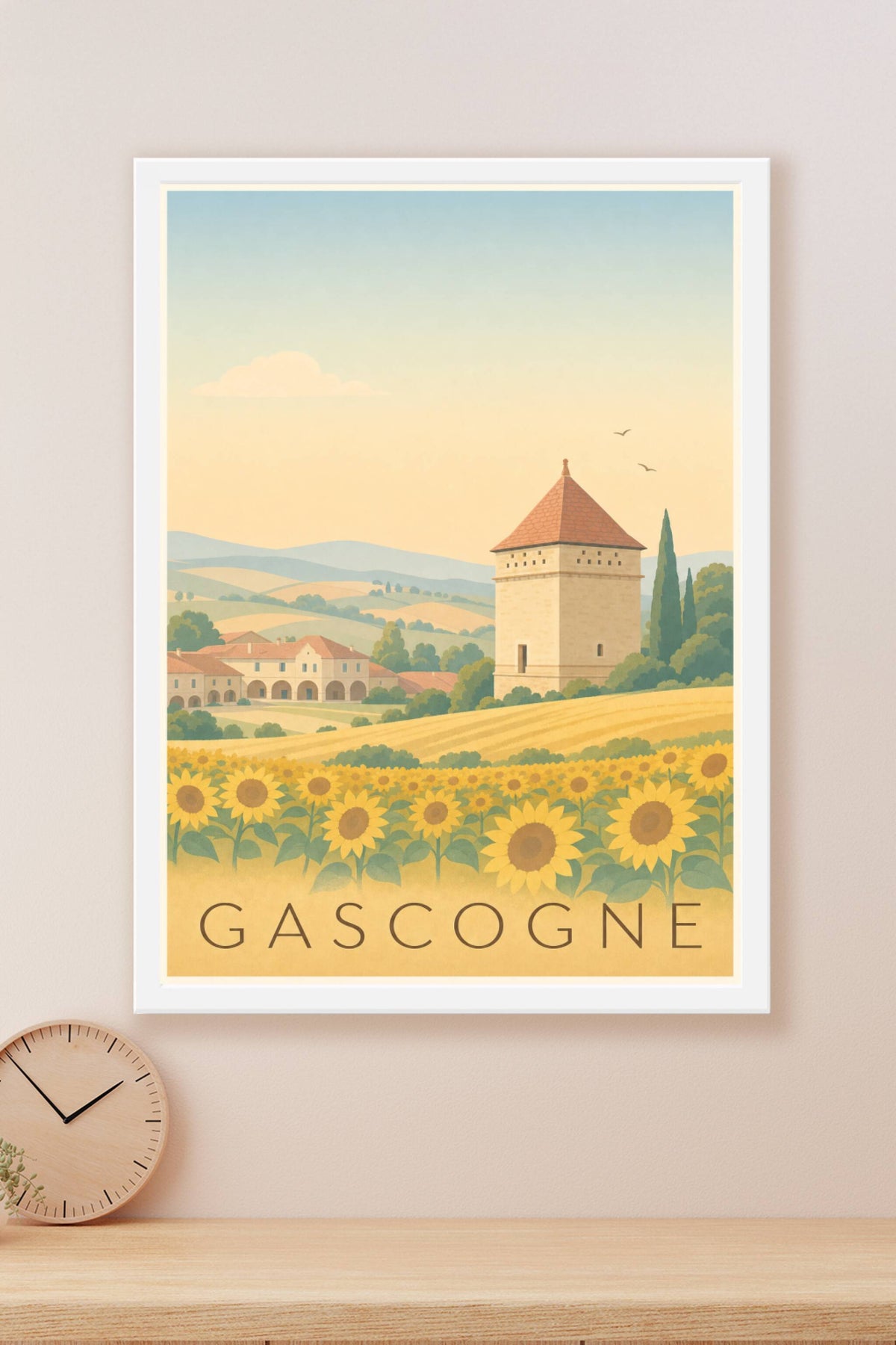 Affiche de Gascogne, poster tour et tournesols