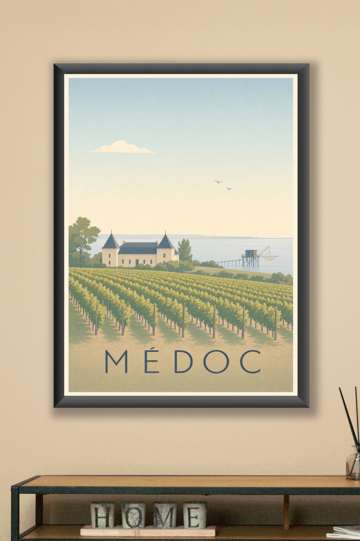 Affiche du Médoc, poster vignoble et carrelet