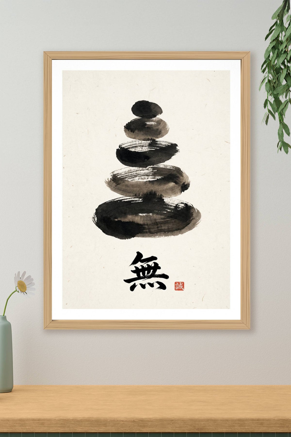 Affiche de galets zen, poster calligraphie japonaise