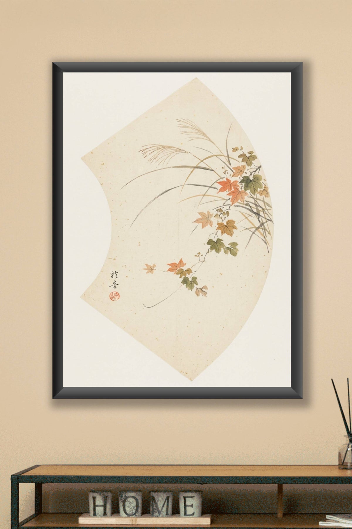 Affiche d'Art Japonais, poster éventail et érable
