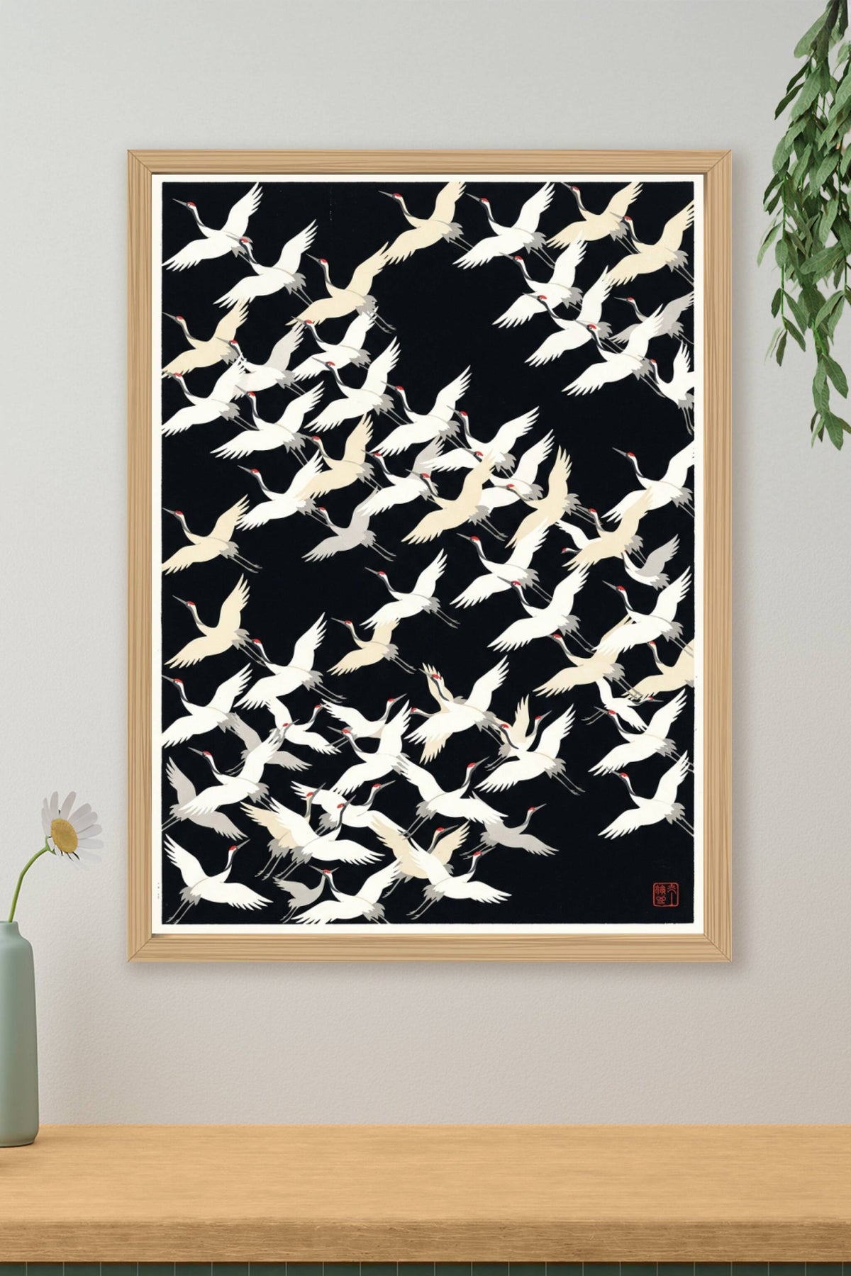 Affiche grues japonaises, poster vol d'oiseaux