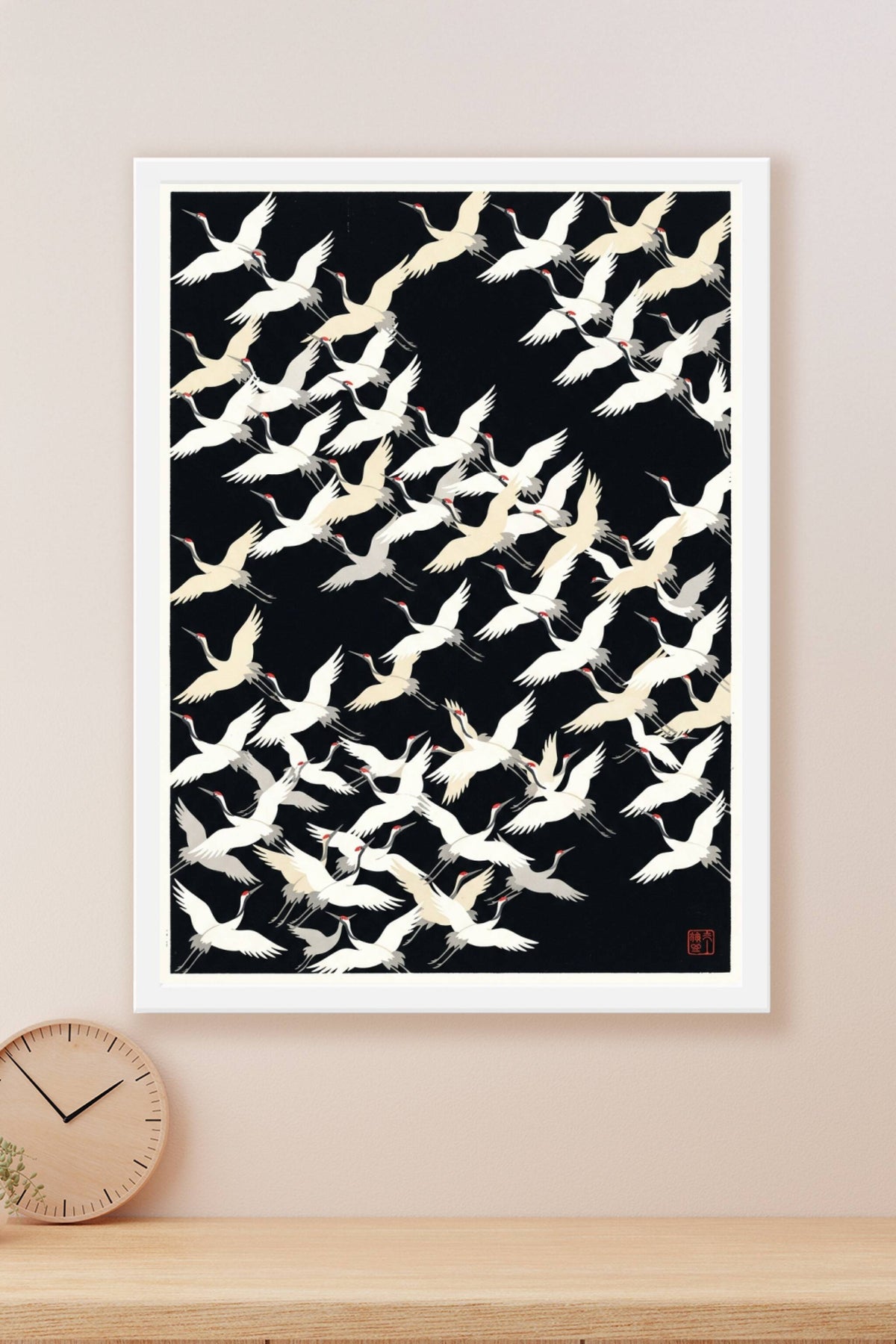 Affiche grues japonaises, poster vol d'oiseaux