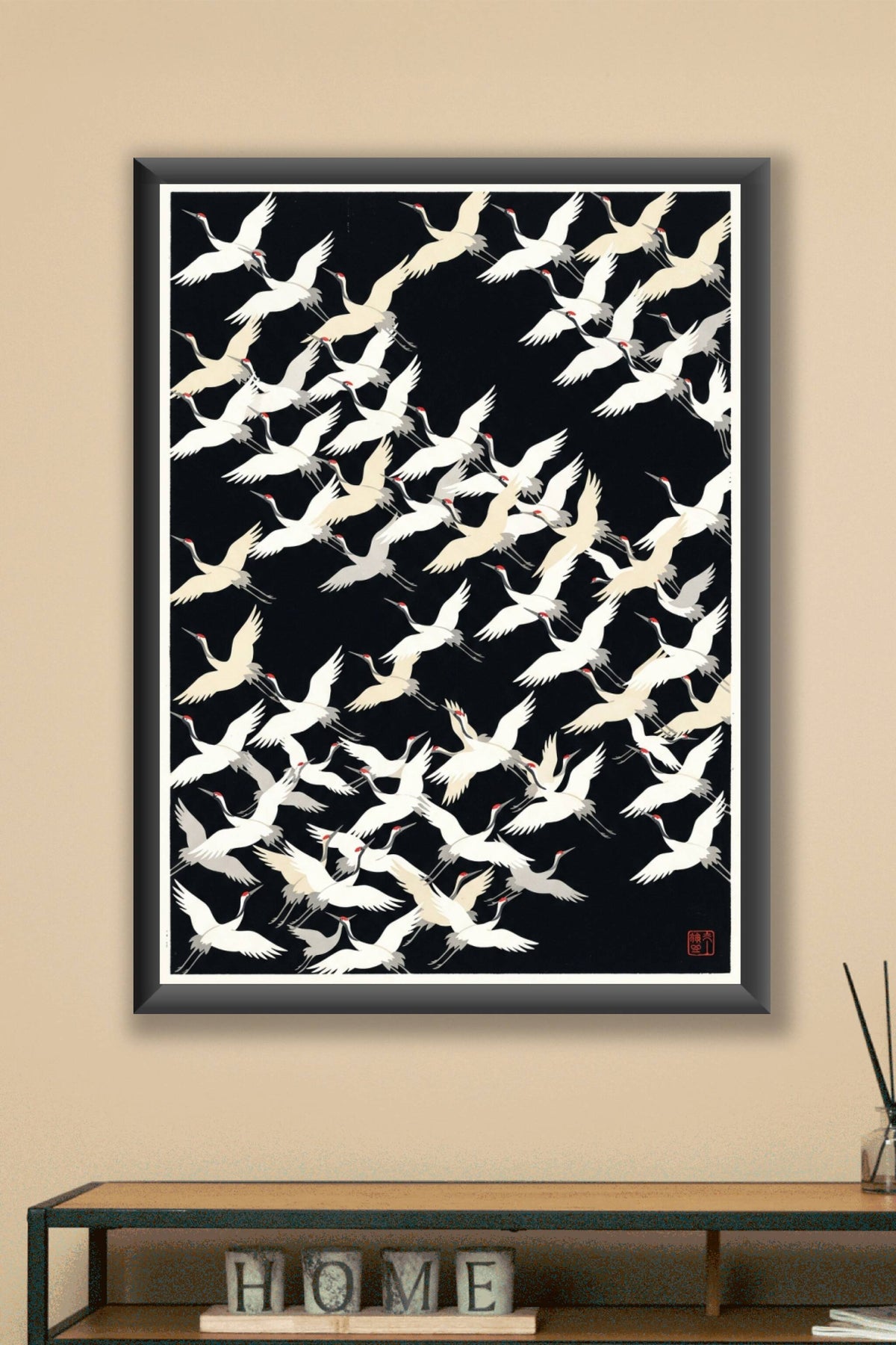 Affiche grues japonaises, poster vol d'oiseaux