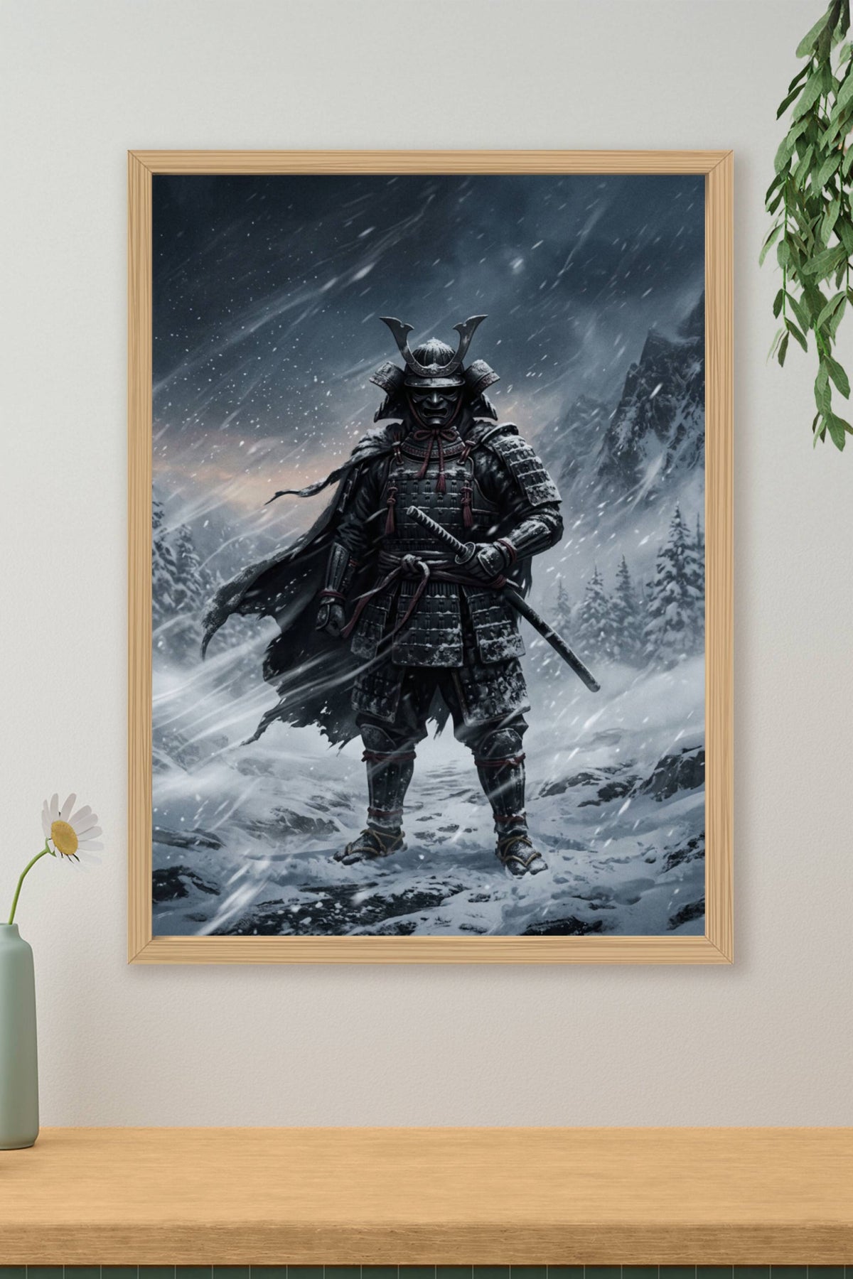 Affiche Samouraï Japonais, poster guerrier sous la neige