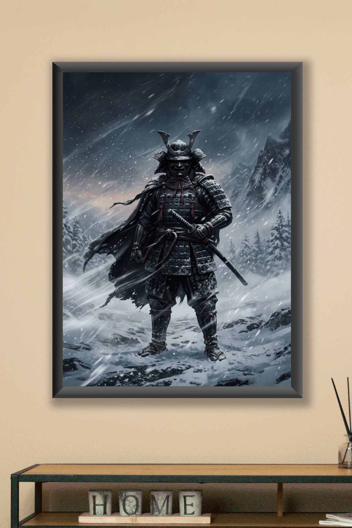Affiche Samouraï Japonais, poster guerrier sous la neige