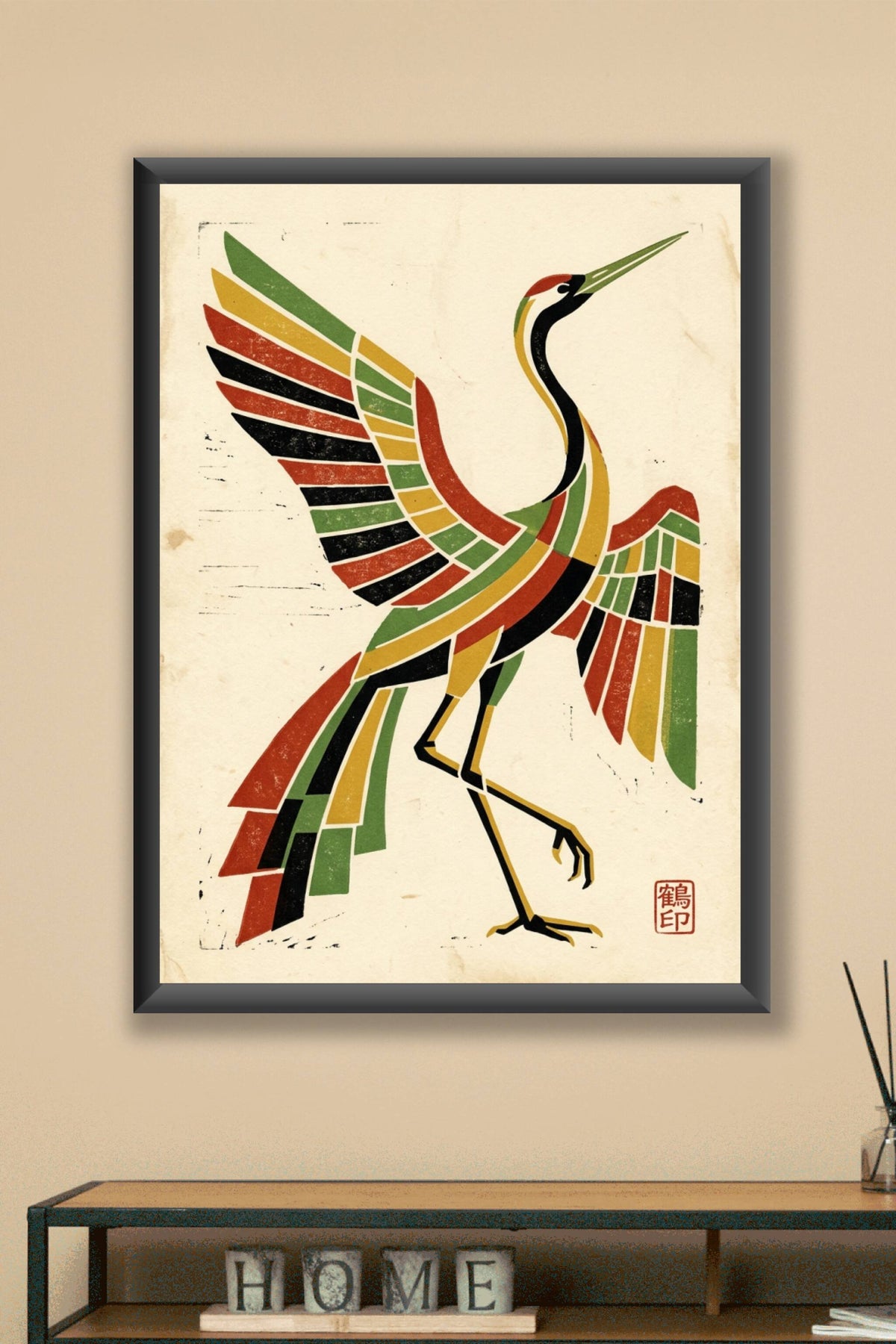 Affiche Grue du Japon, poster géométrique