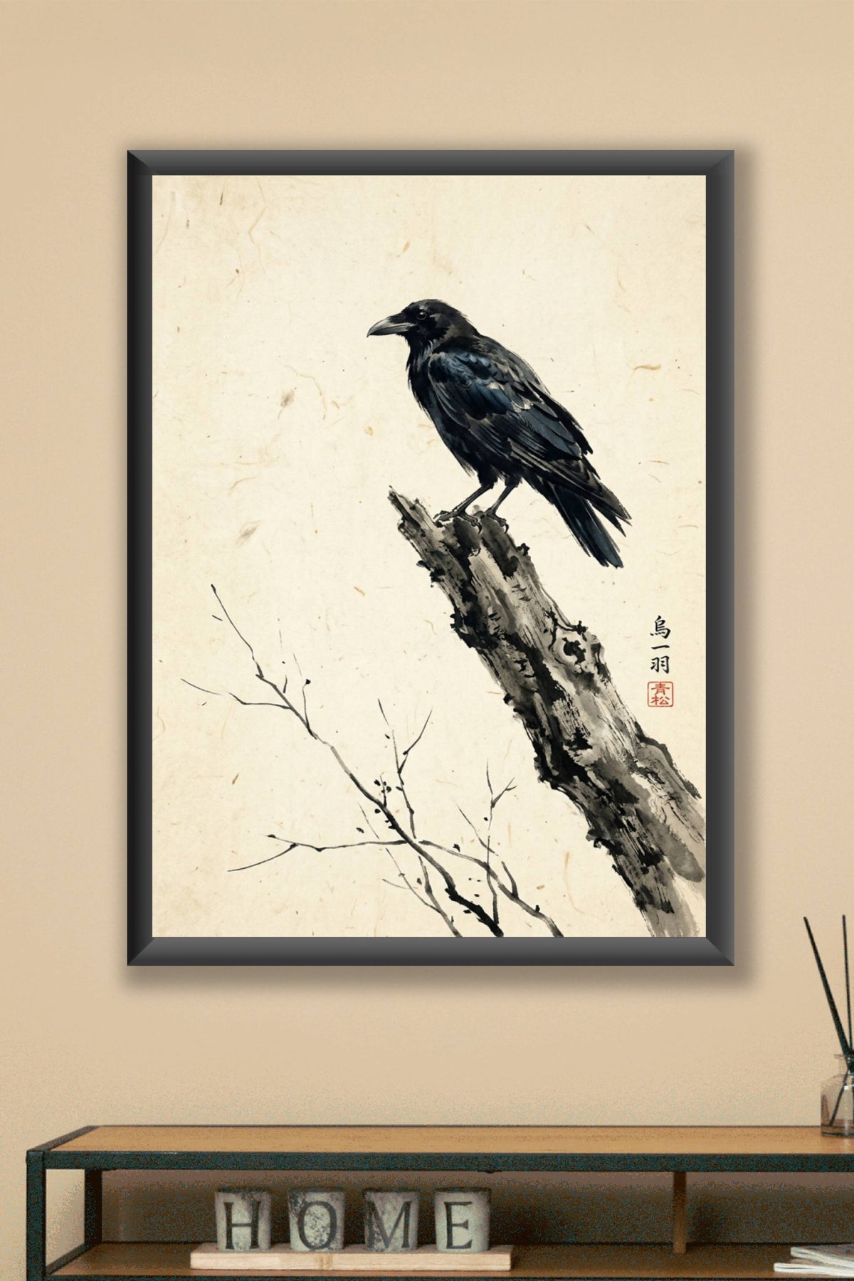 Affiche Corbeau japonais, poster encre de Chine