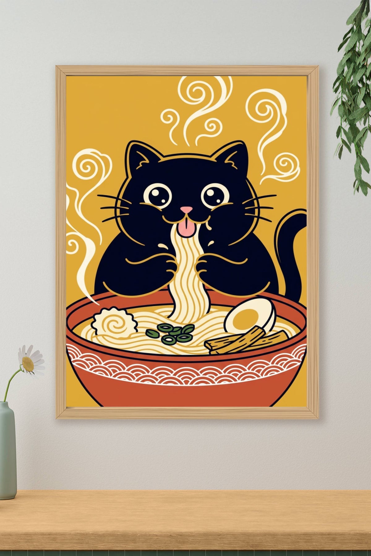 Affiche Chat Ramen, poster illustré japonais