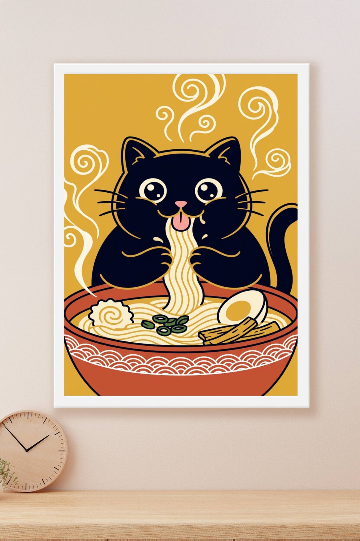 Affiche Chat Ramen, poster illustré japonais