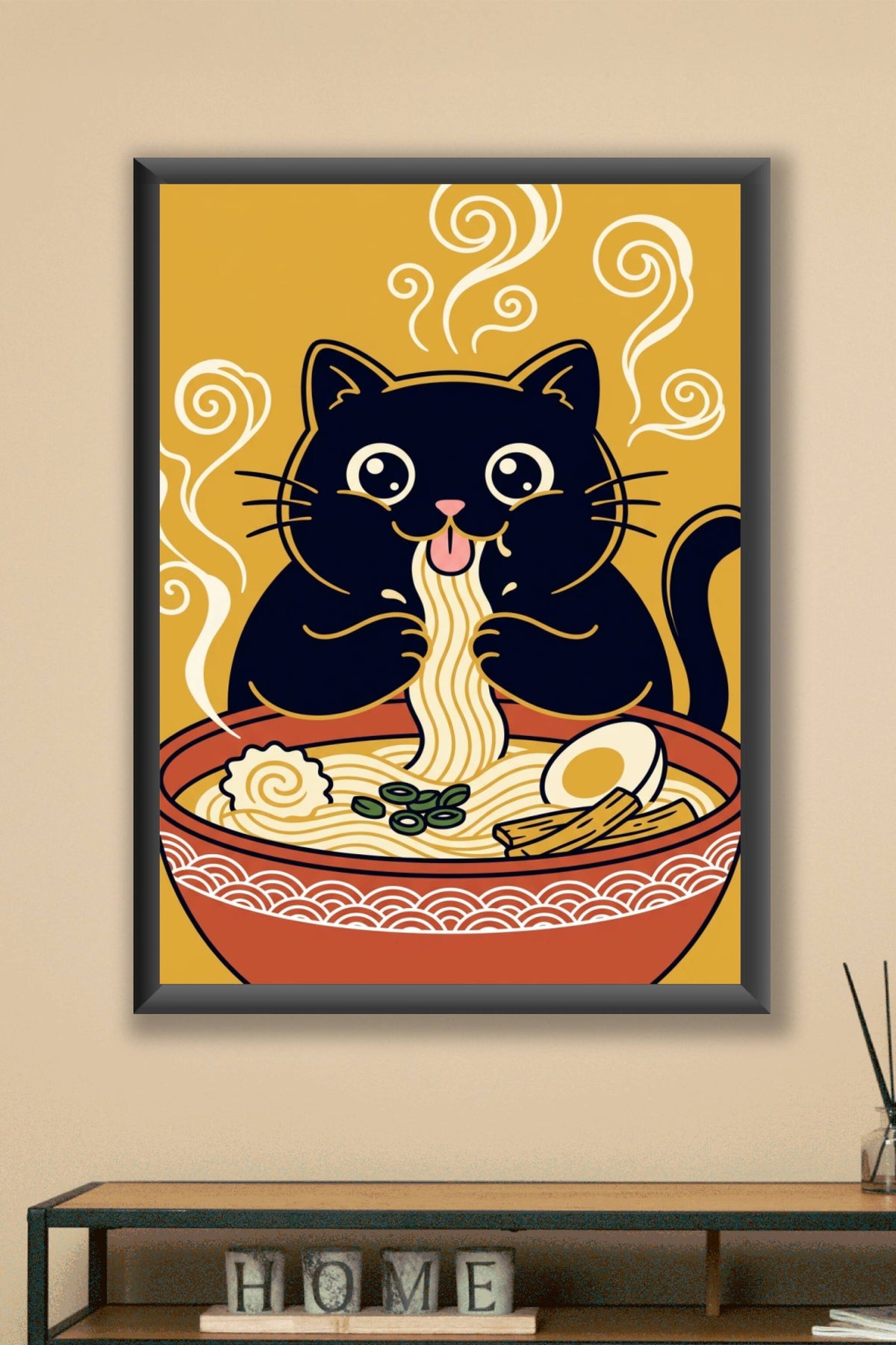 Affiche Chat Ramen, poster illustré japonais