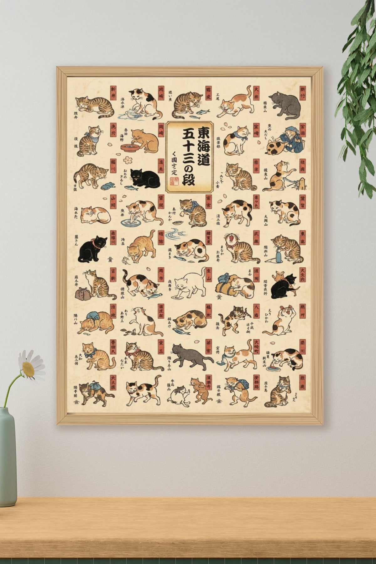 Poster Chats du Tokaido, estampe japonaise