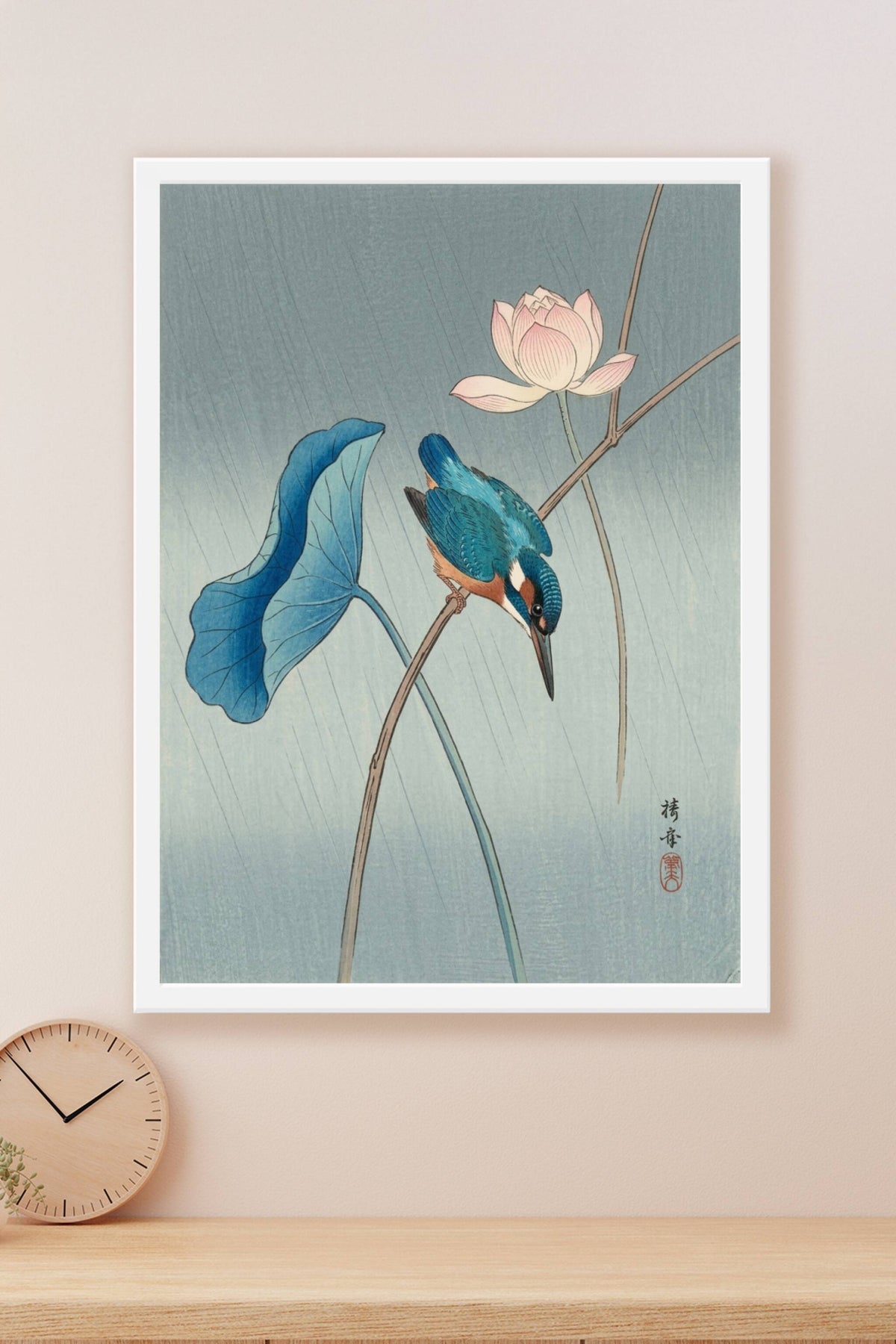 Affiche Martin-pêcheur japonais, poster lotus rose