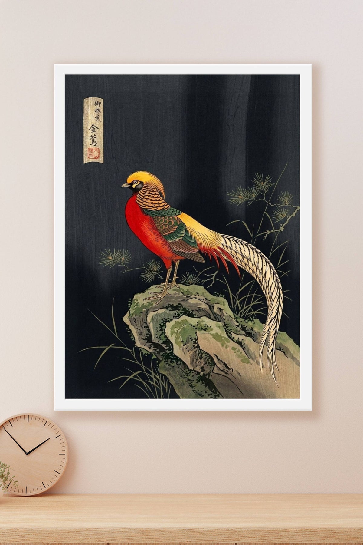 Poster du Faisan doré, oiseau art japonais
