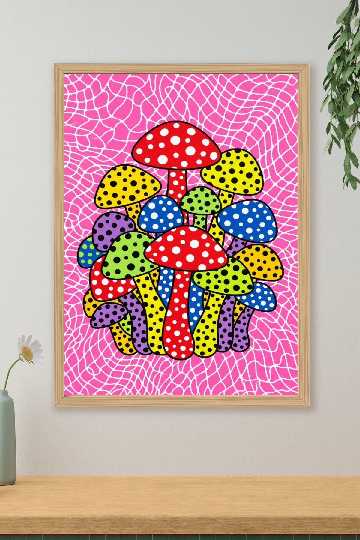 Poster Champignons Japonais, pois colorés
