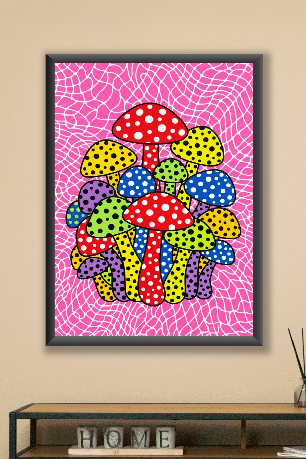 Poster Champignons Japonais, pois colorés
