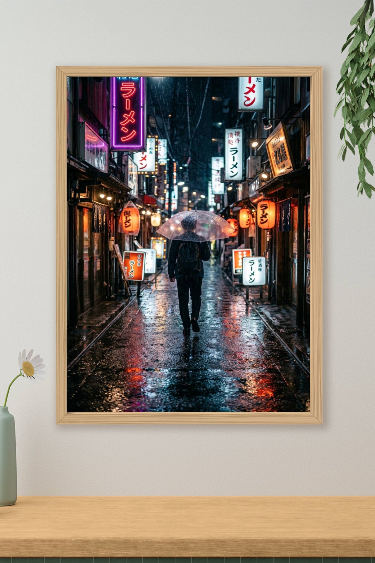Affiche de Tokyo sous la pluie, poster néons japonais