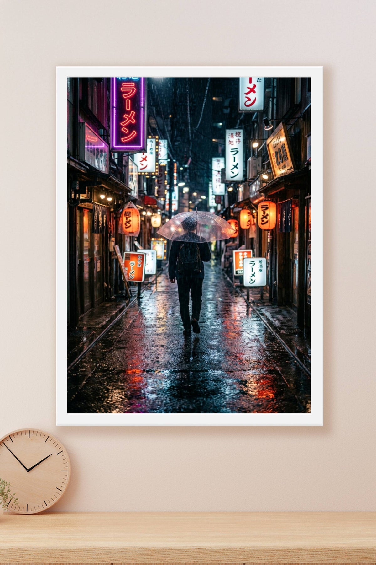 Affiche de Tokyo sous la pluie, poster néons japonais