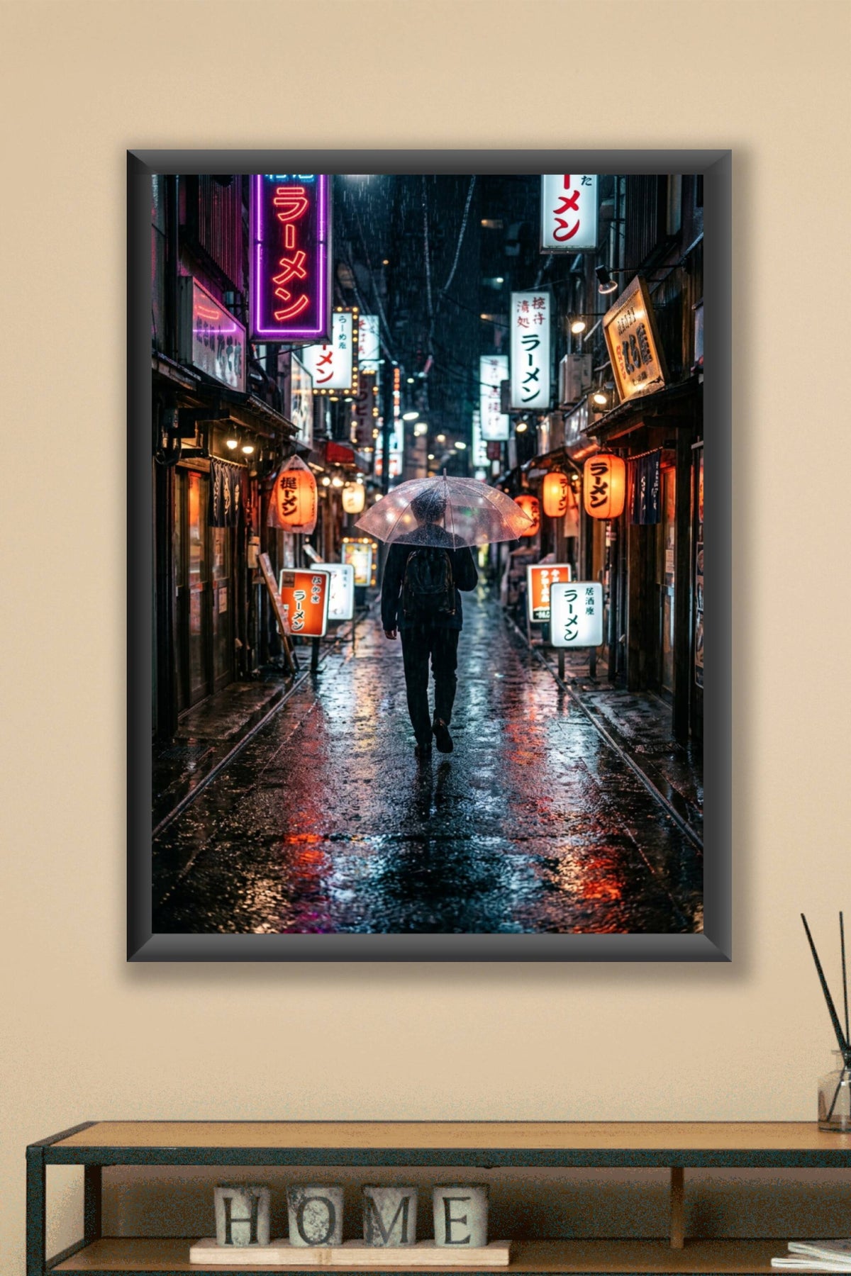 Affiche de Tokyo sous la pluie, poster néons japonais