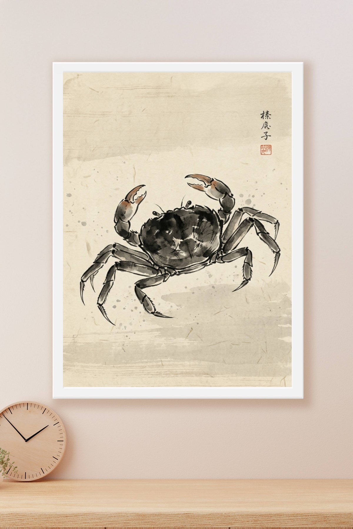 Affiche Crabe japonais, poster style Sumi-e