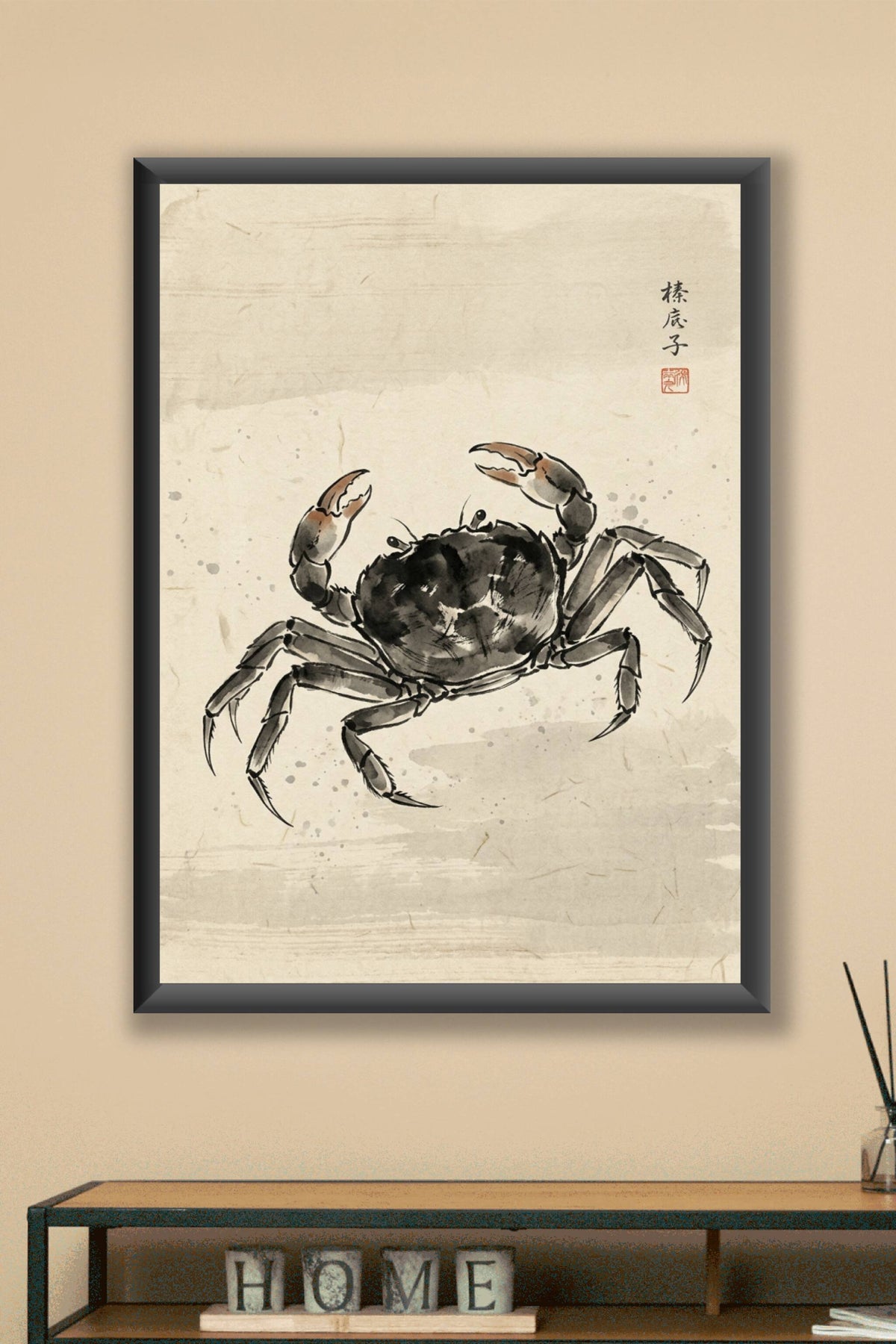 Affiche Crabe japonais, poster style Sumi-e
