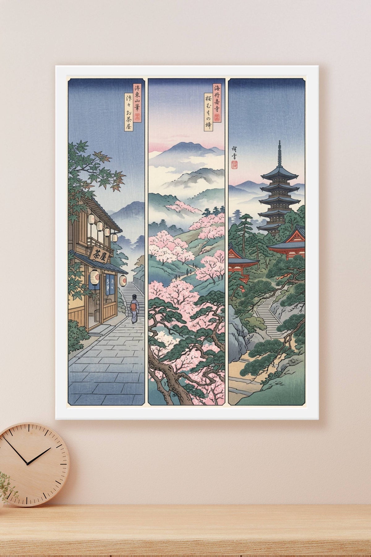 Affiche Paysage Japonais, poster triptyque pagode
