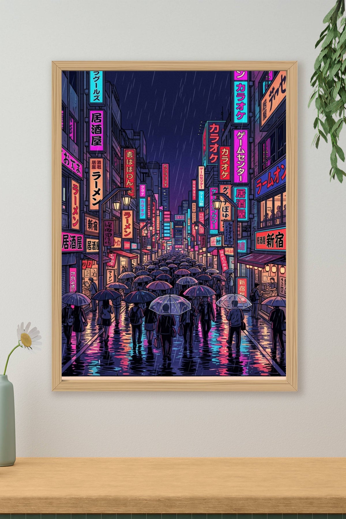 Affiche de Tokyo, poster néons sous la pluie