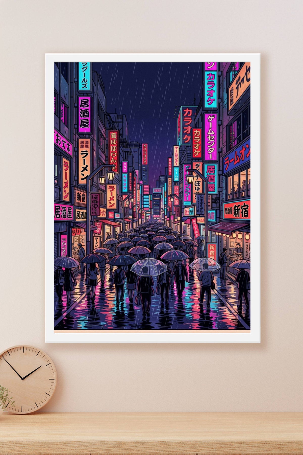Affiche de Tokyo, poster néons sous la pluie