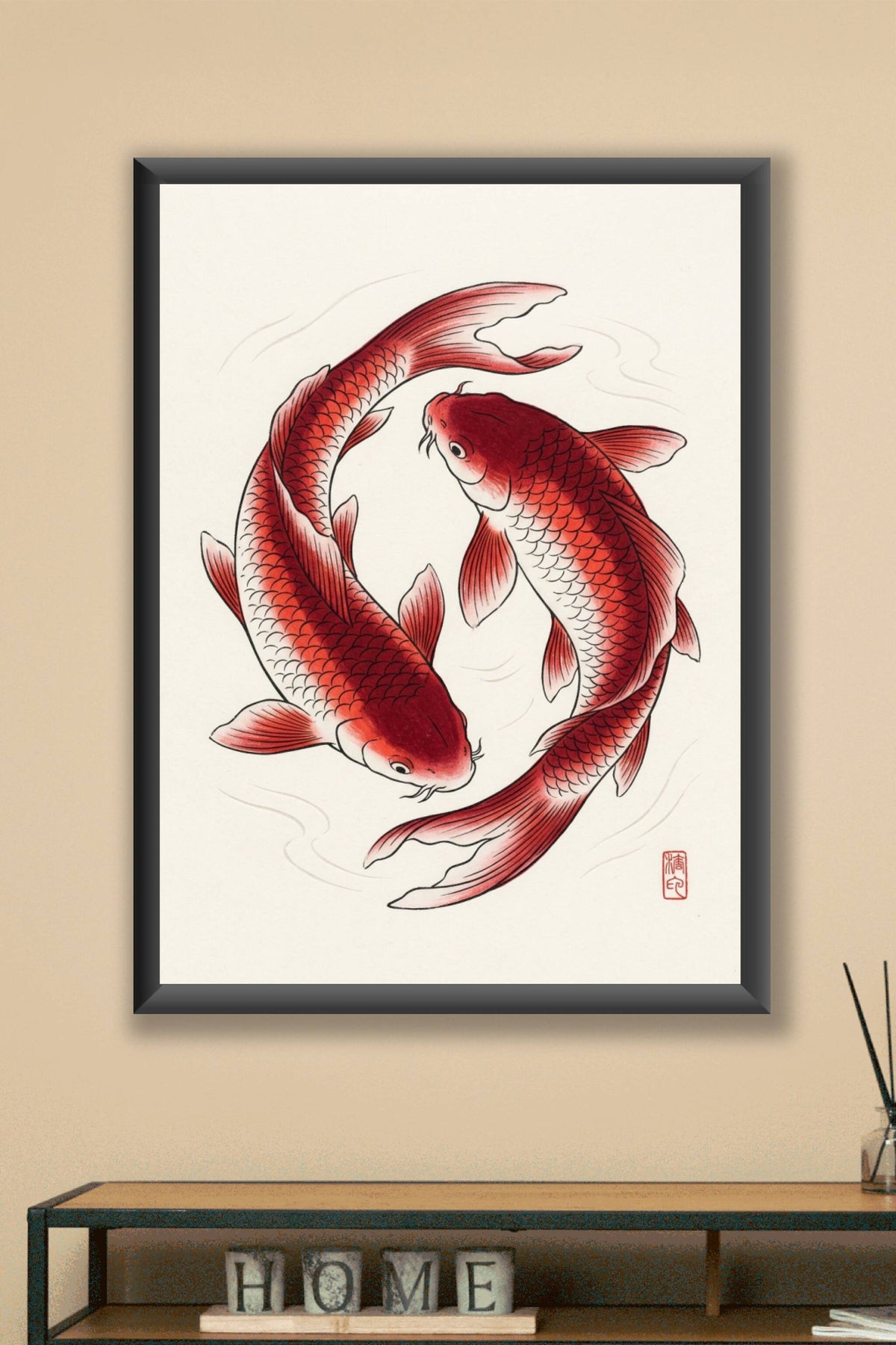 Affiche Carpes Koï, poster art japonais