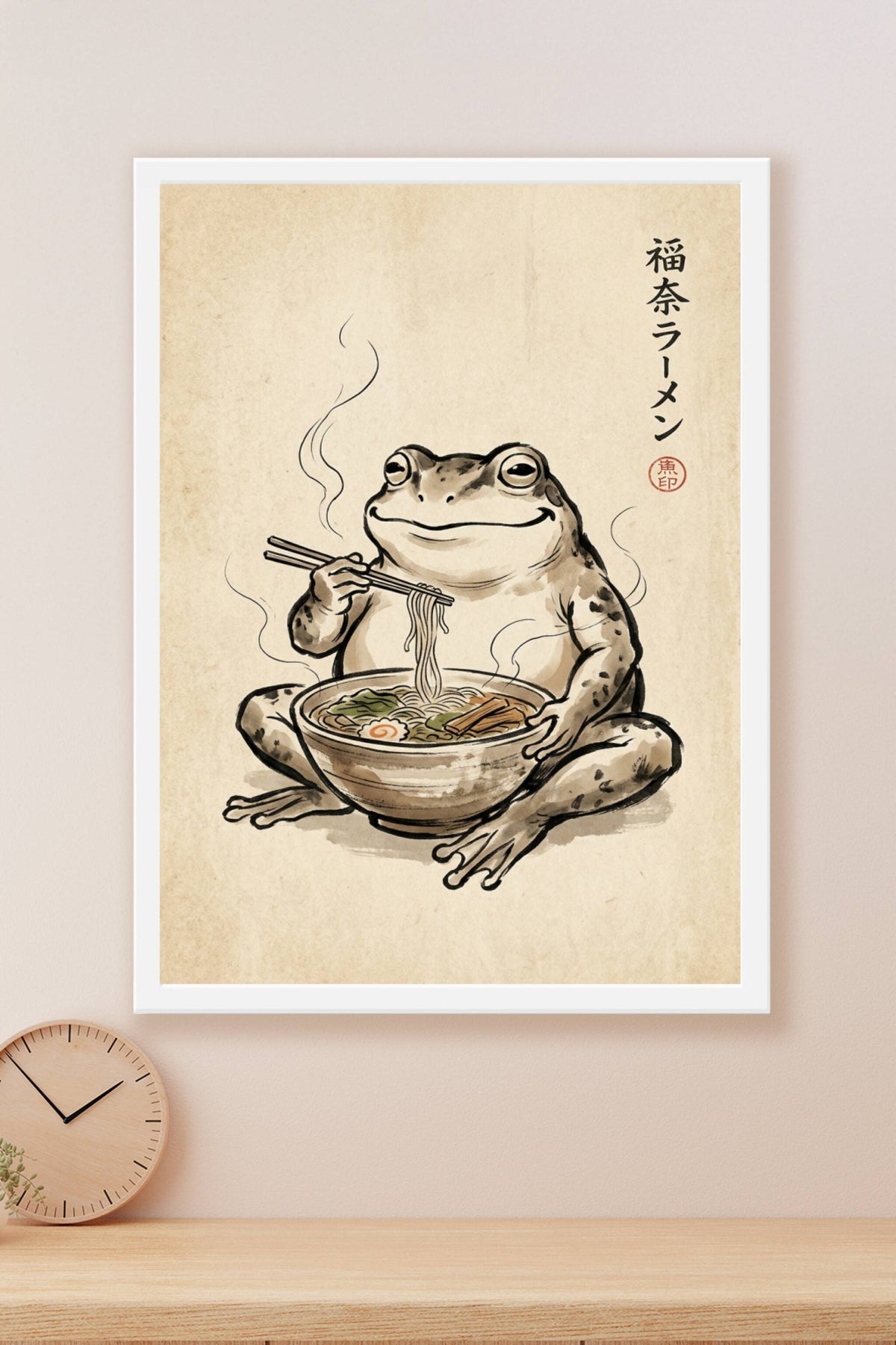Affiche Grenouille Ramen, poster style Ukiyo-e