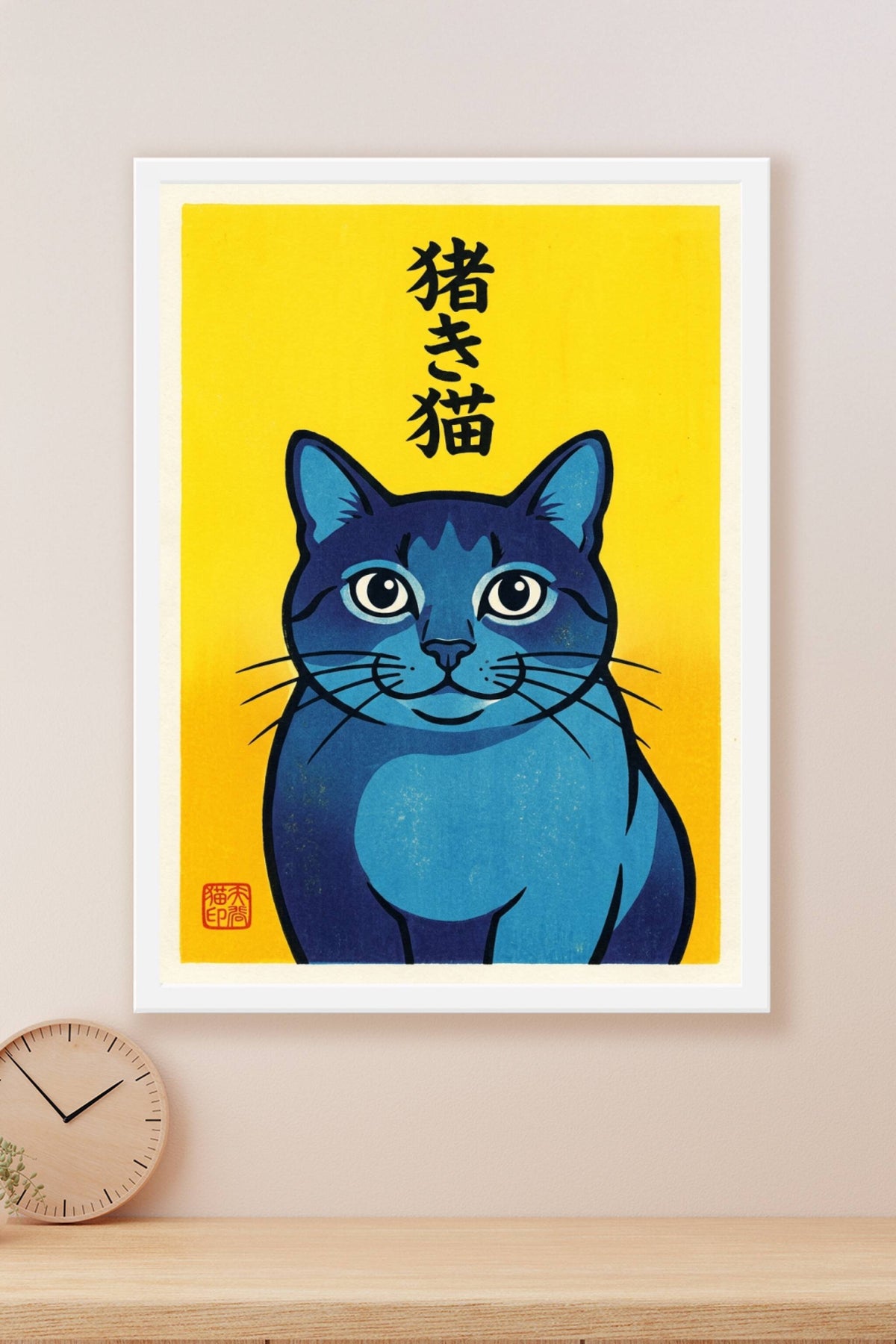 Affiche Chat Japonais, poster chat bleu