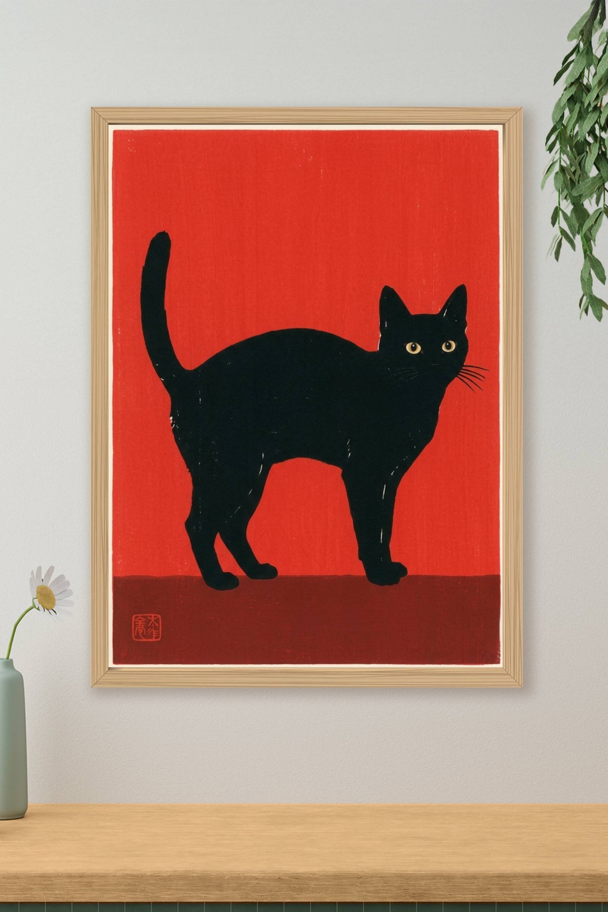 Affiche de chat japonais, poster art minimaliste