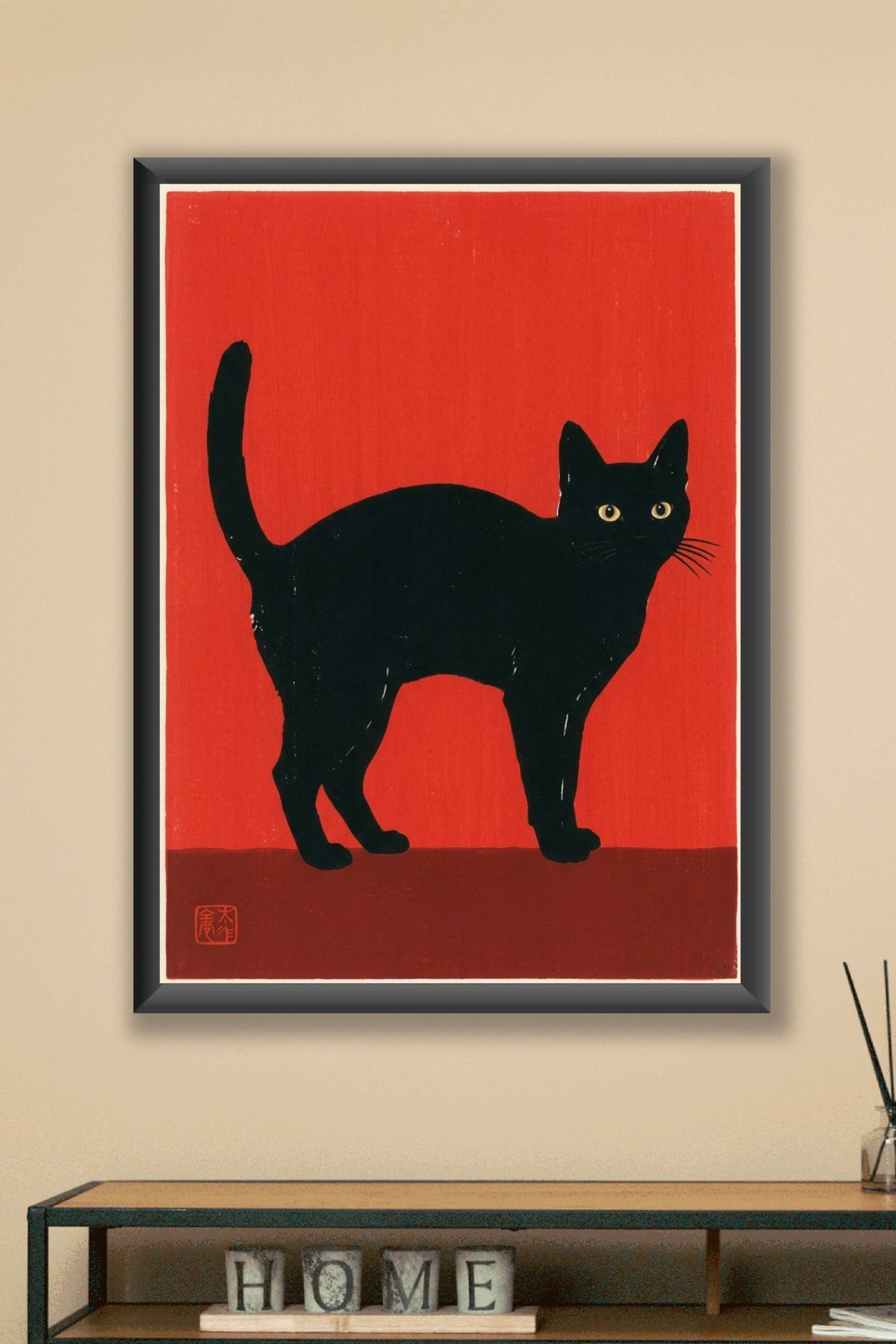 Affiche de chat japonais, poster art minimaliste