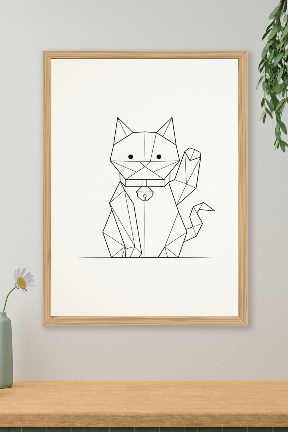 Affiche Maneki Neko, poster chat japonais origami