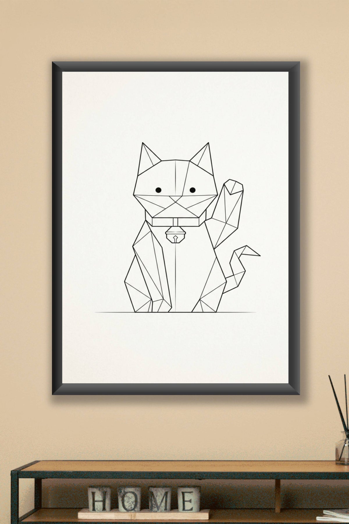 Affiche Maneki Neko, poster chat japonais origami