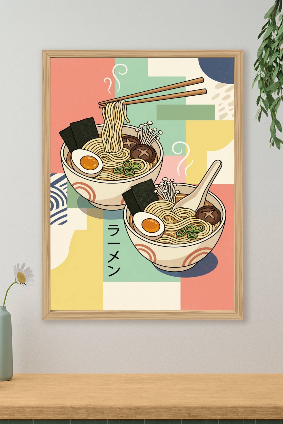Poster Ramen japonais, bols illustrés