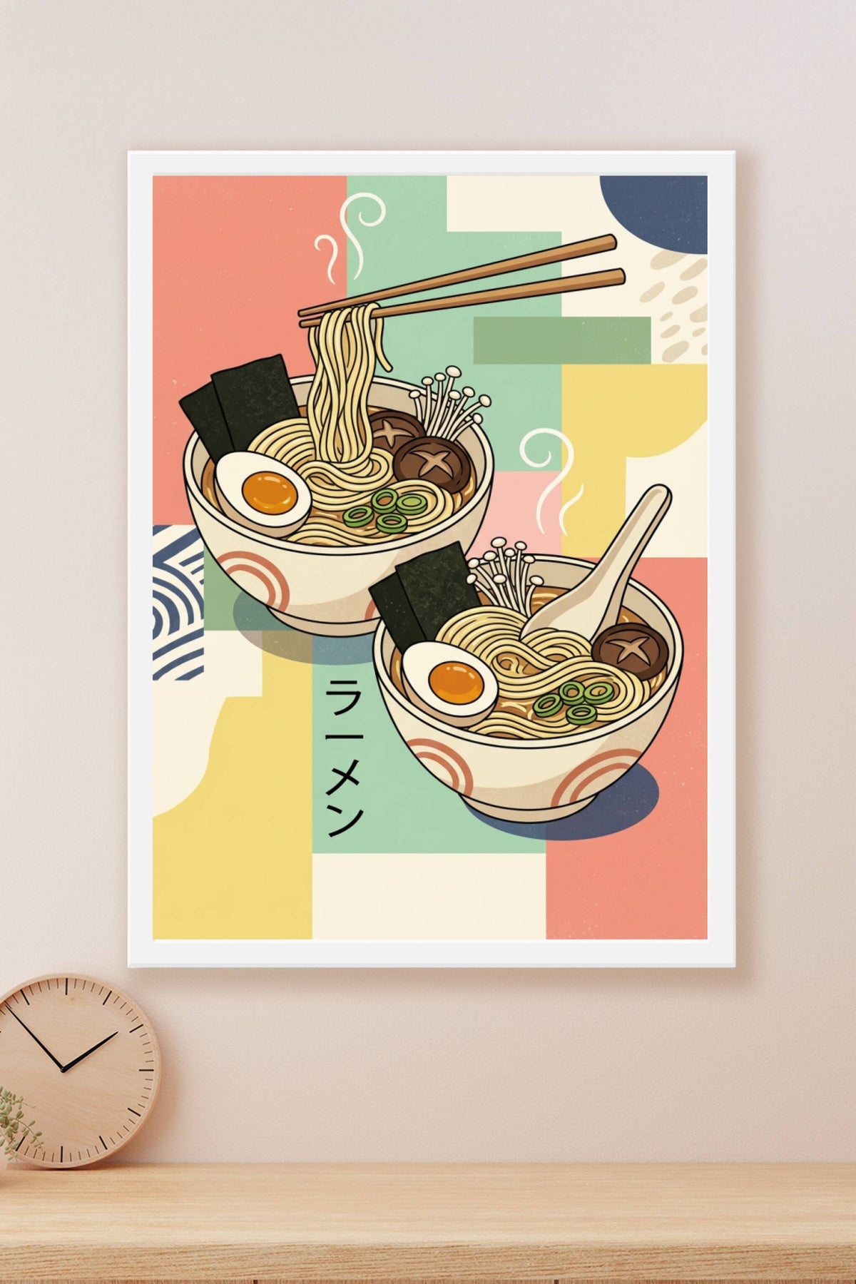 Poster Ramen japonais, bols illustrés