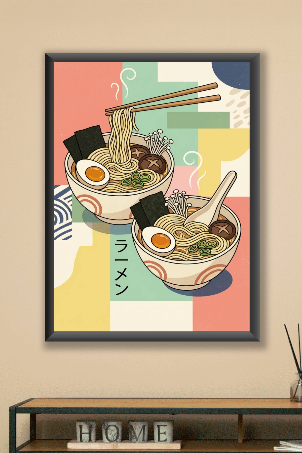 Poster Ramen japonais, bols illustrés