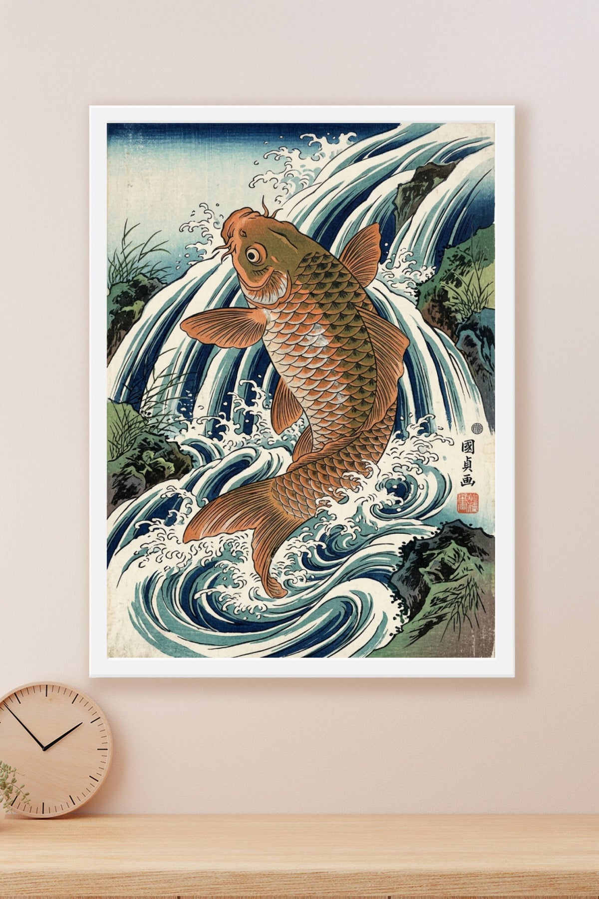 Affiche Carpe Koï, poster cascade japonaise